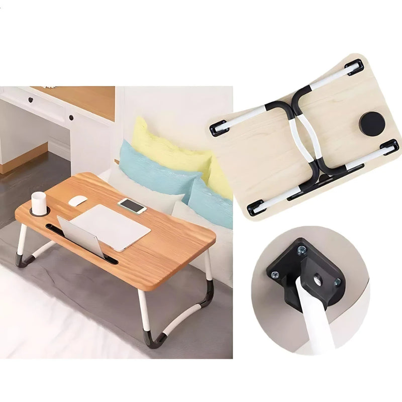 Mesa Dobrável De Madeira Portátil Para Cama Estudo Notebook Lanches Multifunções
